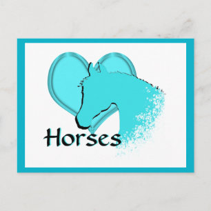 Heart Horses III (aqua) Postcard