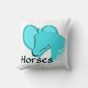 Heart Horses III (aqua) Throw Pillow