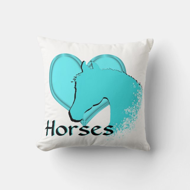 Heart Horses III (aqua) Throw Pillow (Front)