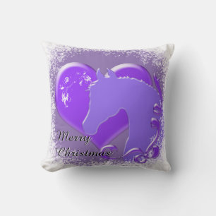 Heart Horses III Holiday (Purple Horse/Heart) Throw Pillow