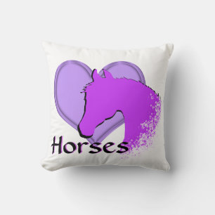 Heart Horses III (purple) Throw Pillow
