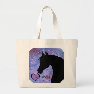 Heart Horses III w/circle (purple/blue) Large Tote Bag