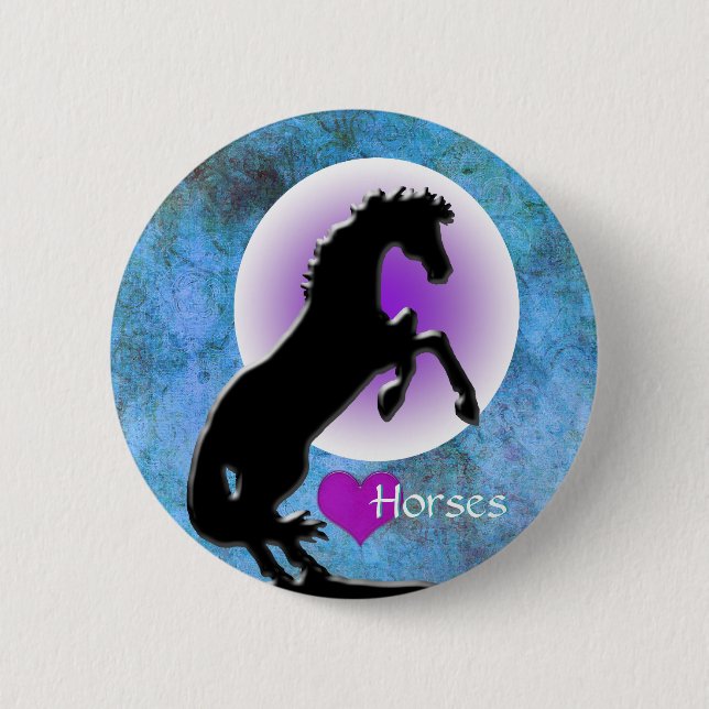 Heart Horses V (blue/green) 2 Inch Round Button (Front)