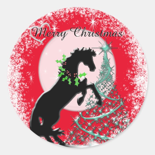 Heart Horses V (green tree) Classic Round Sticker (Front)