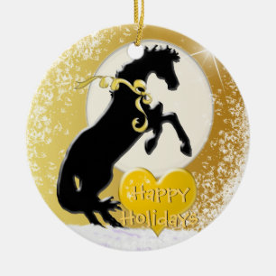 Heart Horses V Holiday (Golden Stars) Ceramic Ornament