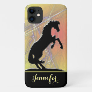 Heart Horses V (yellow-orange abstract background) iPhone 11 Case