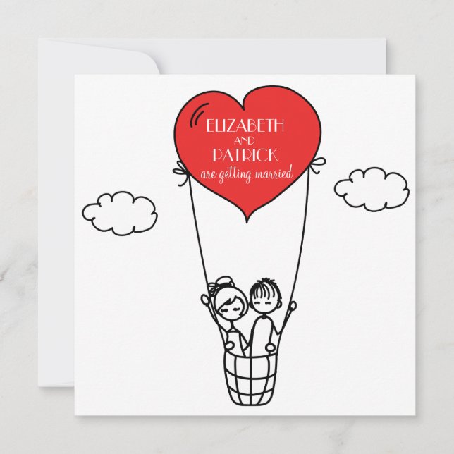 Heart Hot Air Balloon Doodle Wedding Invitation (Front)