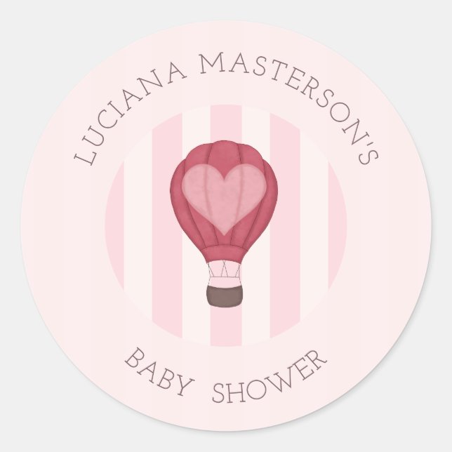 Heart Hot Air Balloon Pastel Pink Baby Shower  Classic Round Sticker (Front)