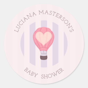 Heart Hot Air Balloon Pastel Purple Baby Shower Classic Round Sticker