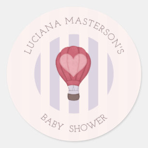 Heart Hot Air Balloon Pastel Purple Baby Shower  Classic Round Sticker
