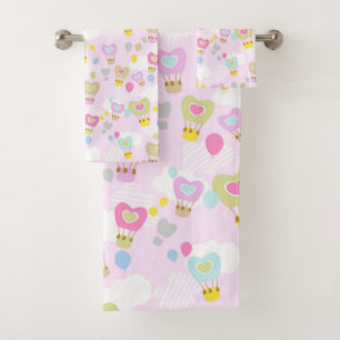 Heart Hot Air Balloons Pink Bath Towel Set