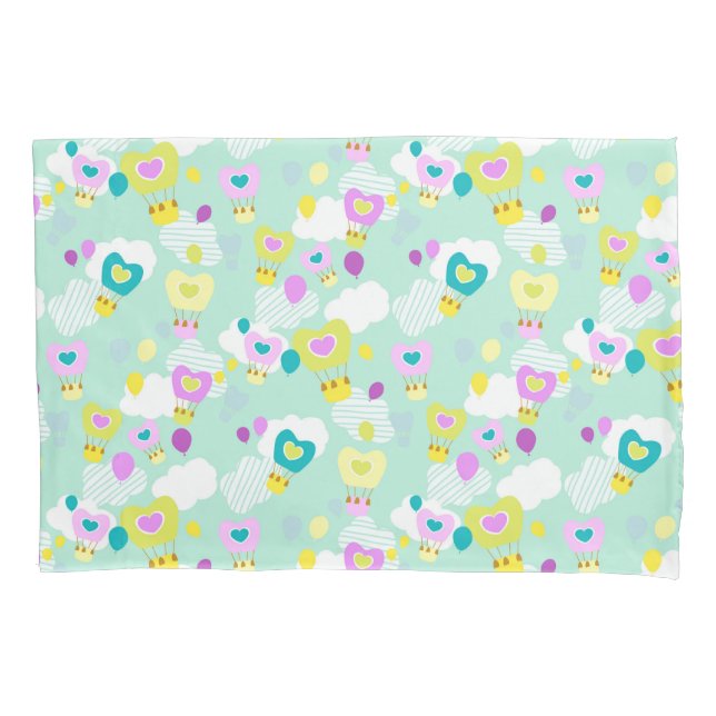 Heart Hot Air Balloons Teal  Pillowcase (Front)
