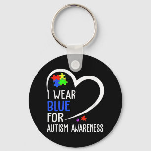 Heart I Wear Blue For Autism Awareness Mom Dad Keychain