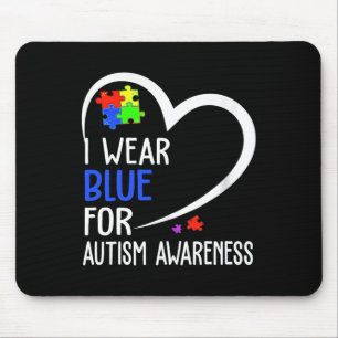 Heart I Wear Blue For Autism Awareness Mom Dad Mouse Pad