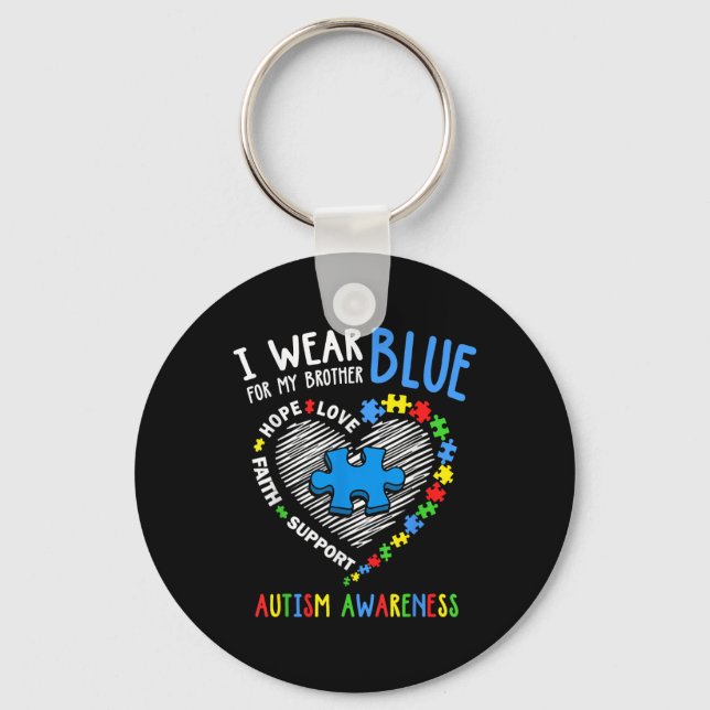 Heart I Wear Blue For My Brother Autism Awareness Keychain (Front)