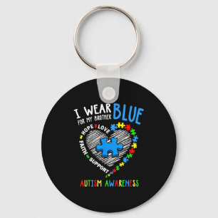 Heart I Wear Blue For My Brother Autism Awareness Keychain