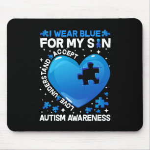 Heart I Wear Blue For My Son Autism Awareness Mouse Pad