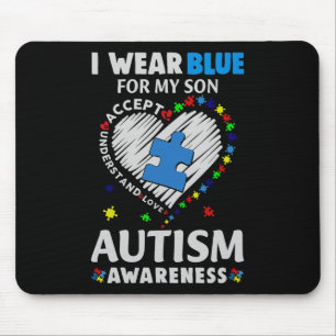 Heart I Wear Blue For My Son Autism Awareness Mouse Pad