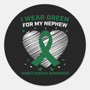 Heart I Wear Green For My Nephew Kidney Disease Aw Classic Round Sticker