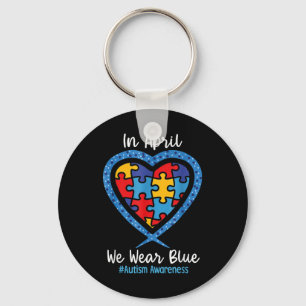 Heart In April We Wear Blue Love Hope Faith Keychain