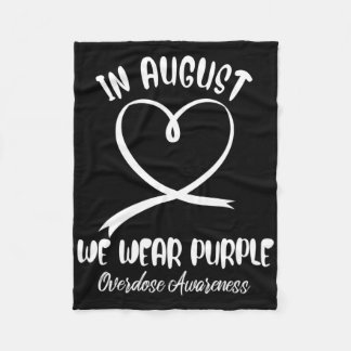 Heart In August We Wear Purple Overdose Awareness Fleece Blanket