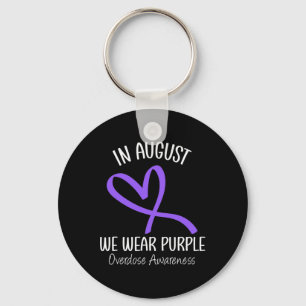 Heart In August We Wear Purple Overdose Awareness Keychain