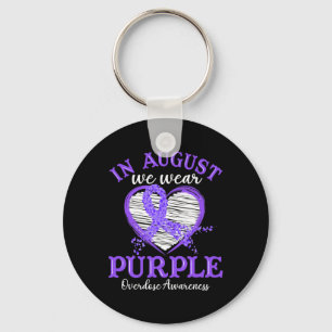 Heart In August We Wear Purple Overdose Awareness Keychain