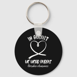 Heart In August We Wear Purple Overdose Awareness Keychain