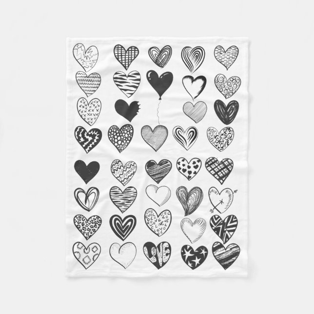 Heart in black and white fleece blanket (Front)