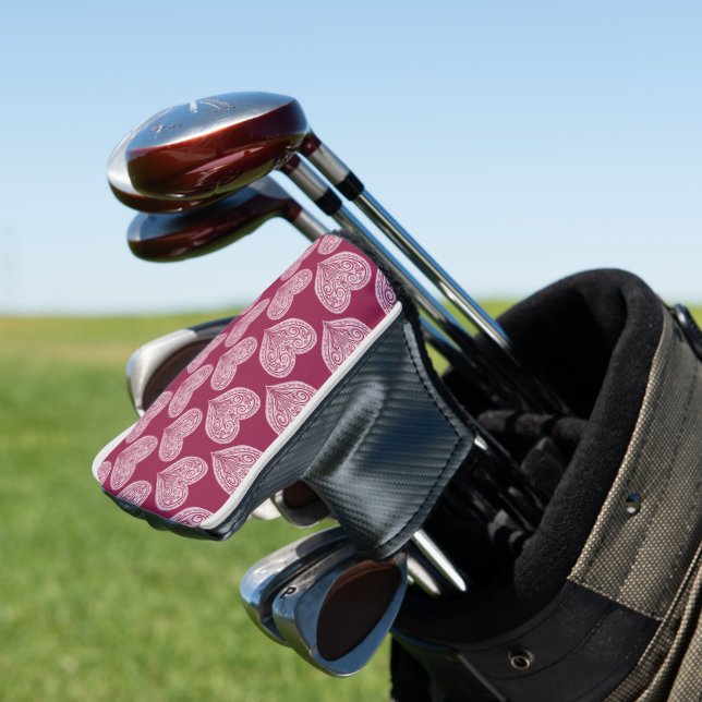 Heart in Burgundy Golf Head Cover (In Situ)