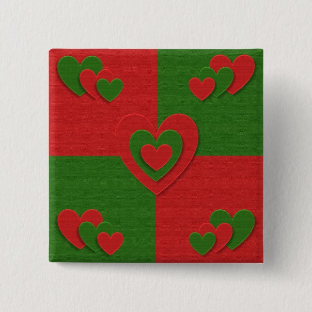 Heart in Christmas Colours Red Green Felting Look 2 Inch Square Button (Front)