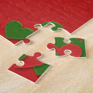 Heart in Christmas Colours Red Green Felting Look Jigsaw Puzzle