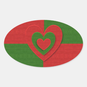 Heart in Christmas Colours Red Green Felting Look Oval Sticker