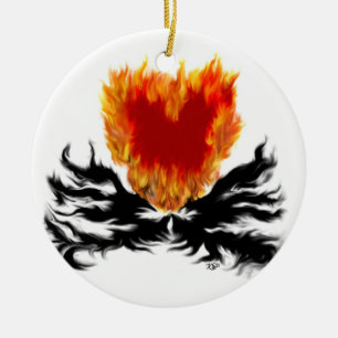 Heart in Flames Ceramic Ornament