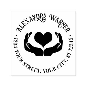 Heart in Hands Name Return Address  Self-inking Stamp