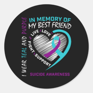 Heart In Memory Of Best Friend Suicide Awareness P Classic Round Sticker