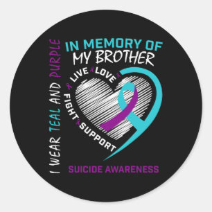 Heart In Memory Of My Brother Suicide Awareness Pr Classic Round Sticker