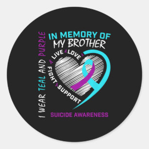 Heart In Memory Of My Brother Suicide Awareness Pr Classic Round Sticker
