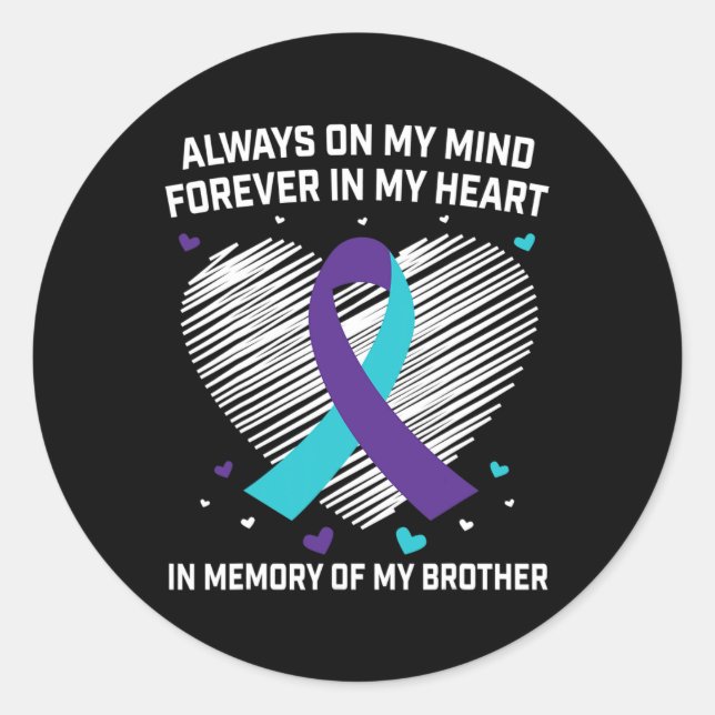 Heart In Memory Of My Brother Suicide Awareness Pr Classic Round Sticker (Front)