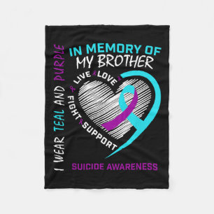 Heart In Memory Of My Brother Suicide Awareness Pr Fleece Blanket