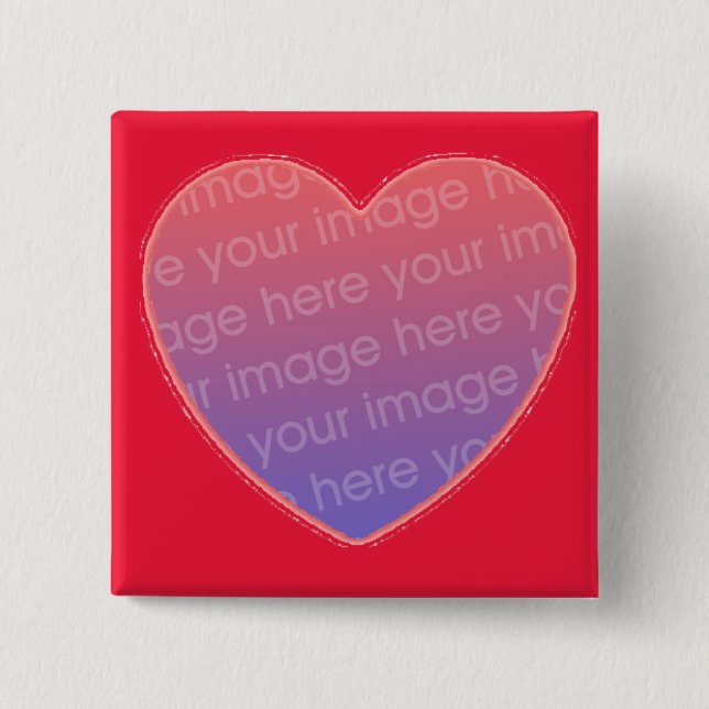 heart in red  with your photo 2 inch square button (Front)