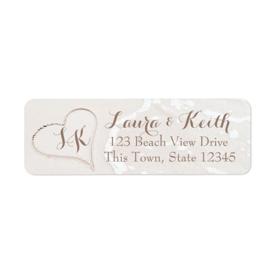 Heart in Sand Monogram Address Return Address Label