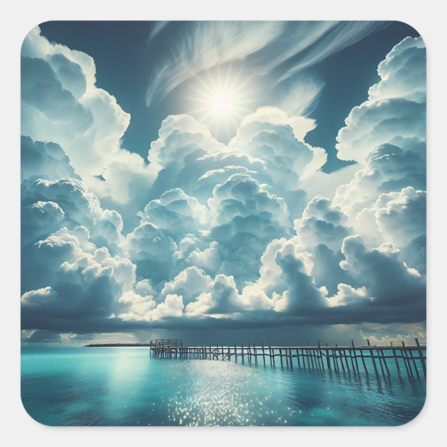 Heart in the Clouds above the Ocean Peir Square Sticker (Front)