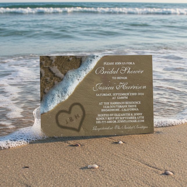 Heart In The Sand Beach Bridal Shower Invitations (Créateur téléchargé)