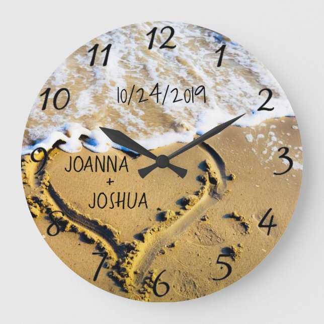Heart in the Sand Beach Tropical Ocean View Custom Large Clock (Front)