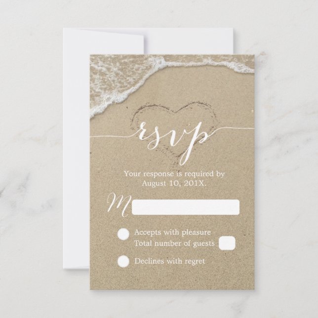 Heart in the Sand Beach Wedding Réponse RSVP (Devant)