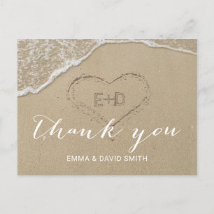Heart in the Sand Beach Wedding Thank You Postcard