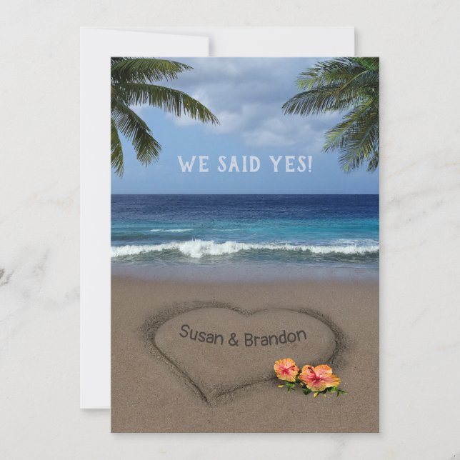 Heart in the Sand (customizable) Wedding Announcement (Front)