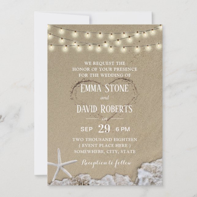Heart in the Sand Rustic Beach Wedding Invitation (Front)