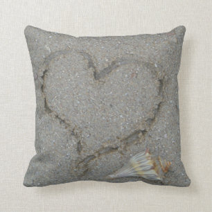 heart in the sand with shell throw pillow